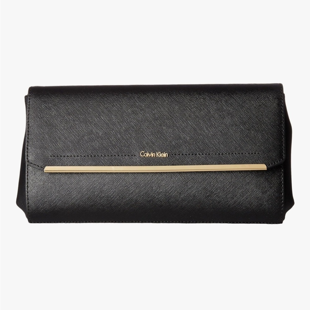 NEW Calvin Klein Cindy Saffiano Clutch Shoulder Bag β Black π€ - Picture 2 of 12